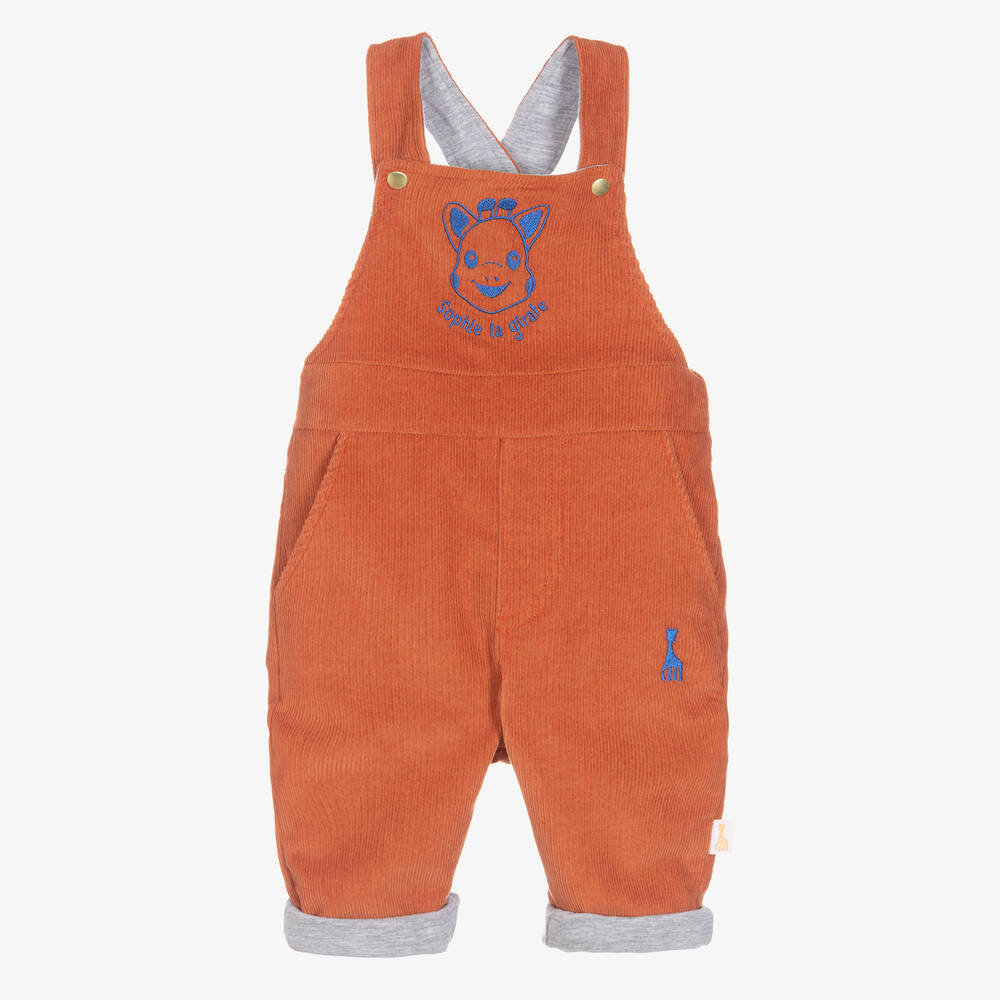 Sophie la Girafe - Orange Corduroy Baby Dungarees | Childrensalon