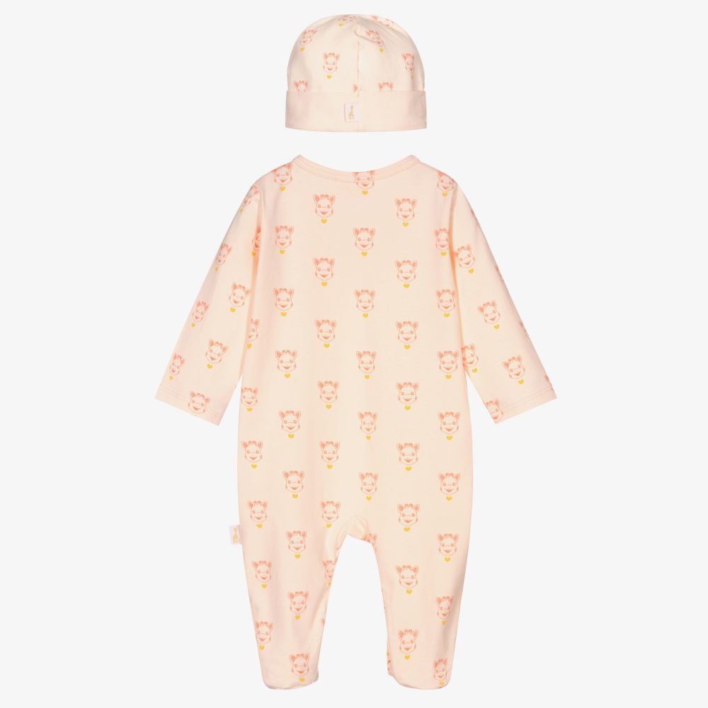 Sophie la Girafe-Розовый комбинезон и шапочка из хлопка | Childrensalon Outlet