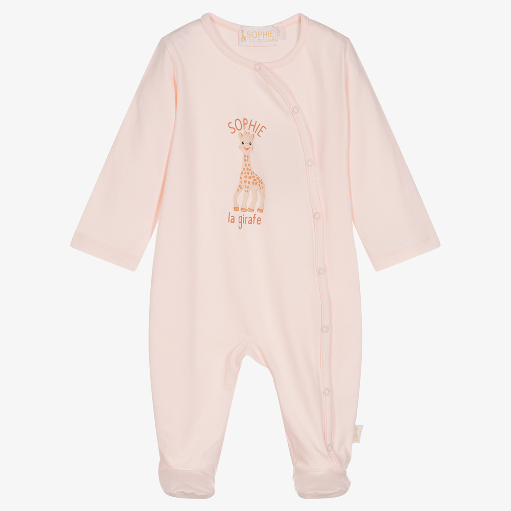 Sophie la Girafe - Pink Cotton Logo Babygrow | Childrensalon