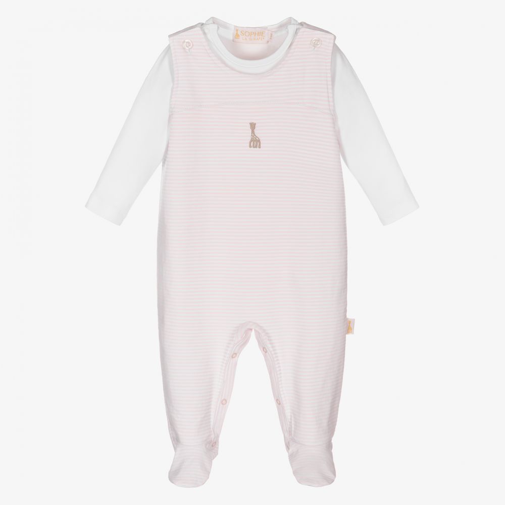 Sophie la Girafe - Pink & White 2 Piece Babygrow | Childrensalon