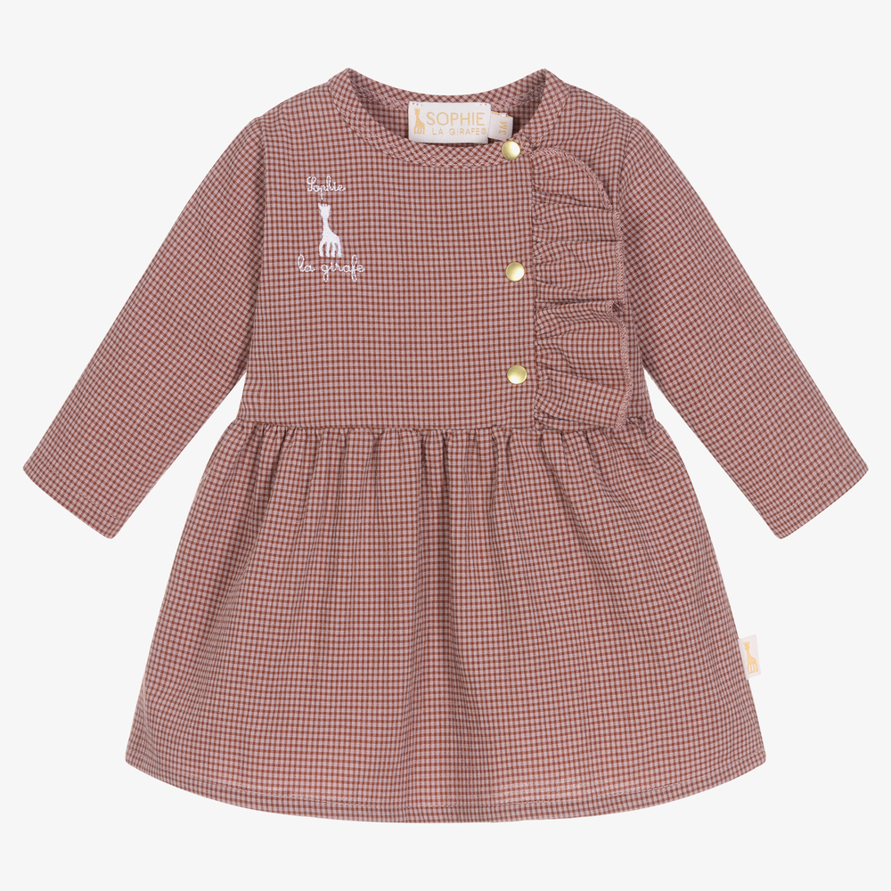 Sophie la Girafe - Red Checked Cotton Baby Dress | Childrensalon