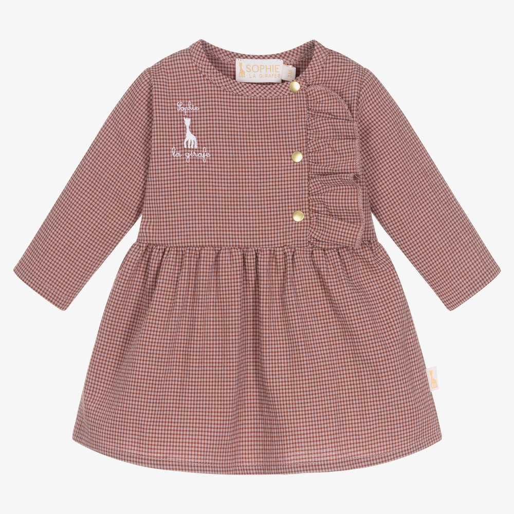 Sophie la Girafe - Rot kariertes Baumwoll-Babykleid | Childrensalon