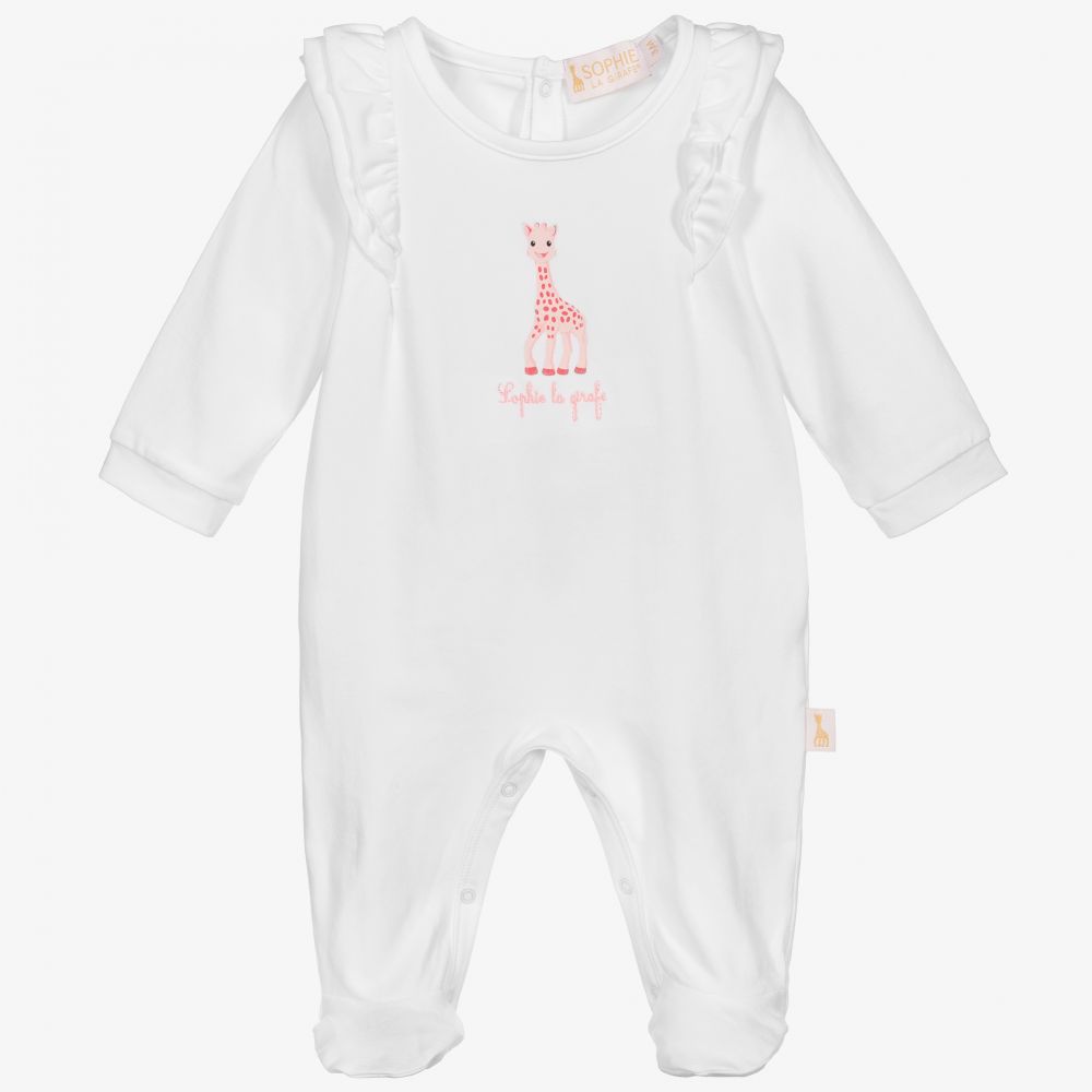Sophie la Girafe - White Cotton Giraffe Babygrow | Childrensalon