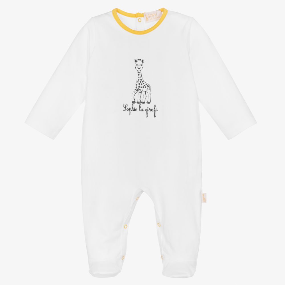 Sophie la Girafe - White Cotton Logo Babygrow | Childrensalon