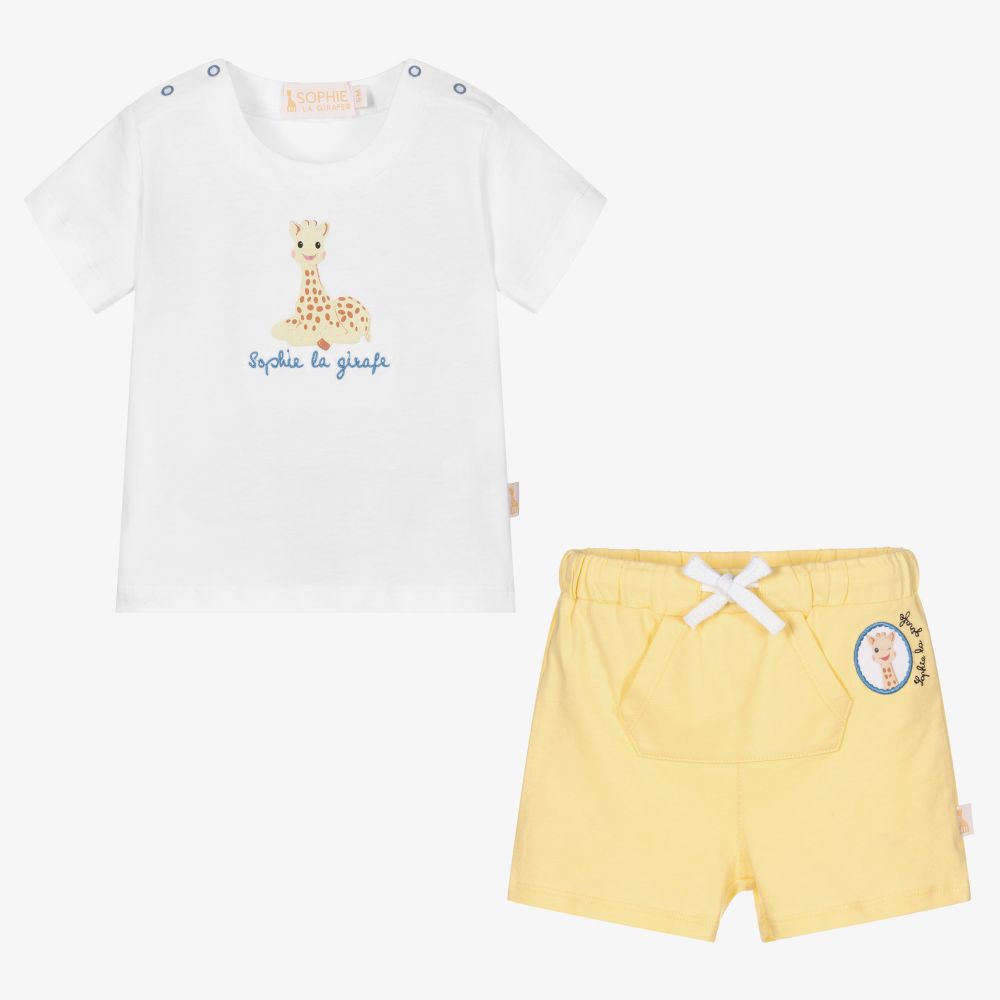 Sophie la Girafe-طقم شورت قطن لون أبيض وأصفرللأطفال | Childrensalon Outlet