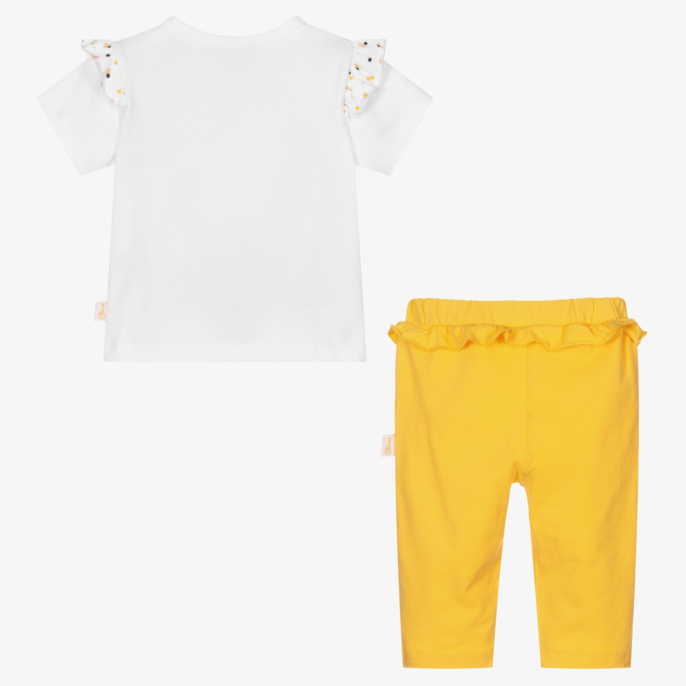 Sophie la Girafe-طقم بنطلون قطن جيرسي لون أبيض وأصفر للمولودات | Childrensalon Outlet