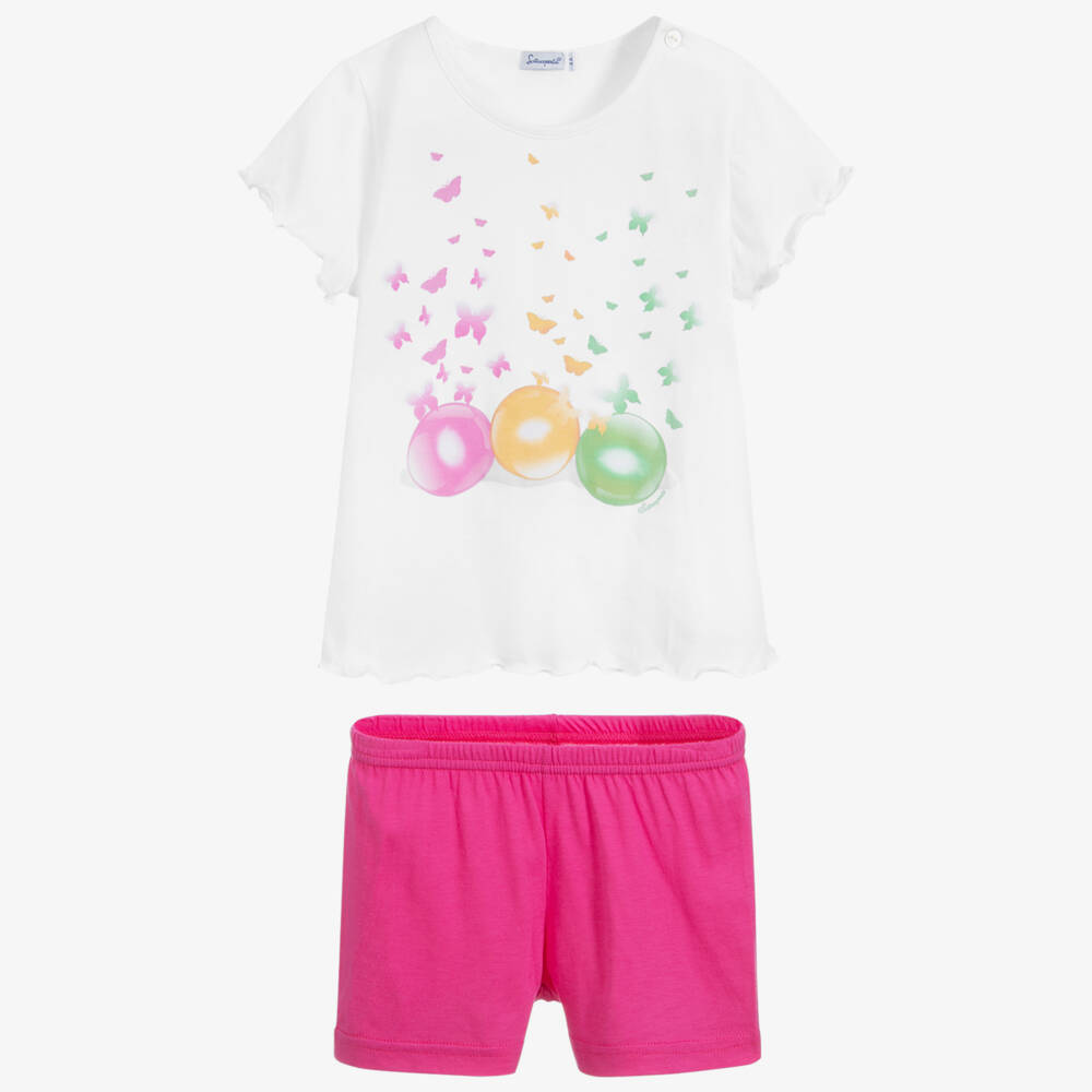 Sottocoperta-بيجاما شورت قطن لون زهري وأبيض للبنات | Childrensalon Outlet