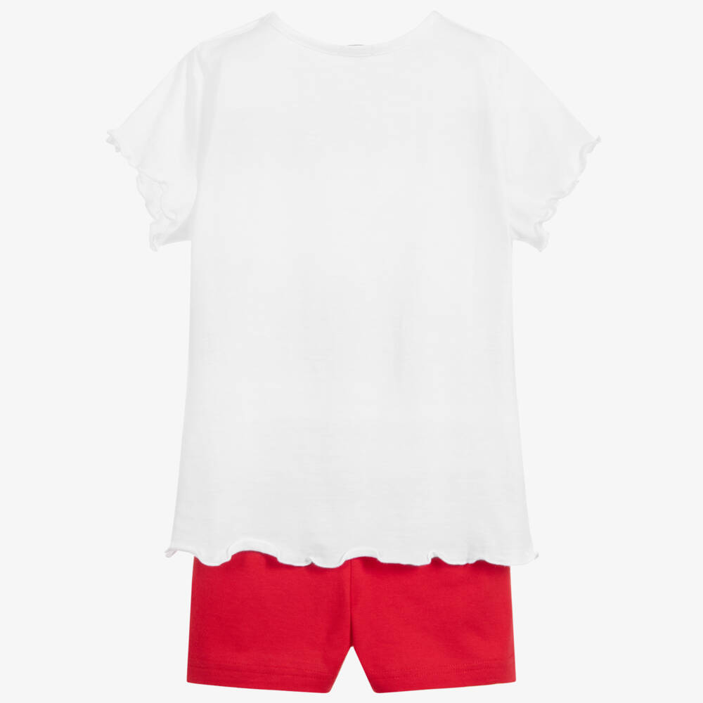 Sottocoperta-بيجاما شورت قطن لون أبيض وأحمر للبنات | Childrensalon Outlet