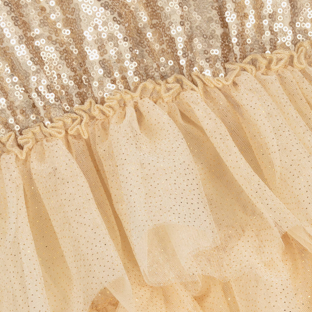 Souza-فستان قطيفة وتول مزين بترتر لون ذهبي | Childrensalon Outlet