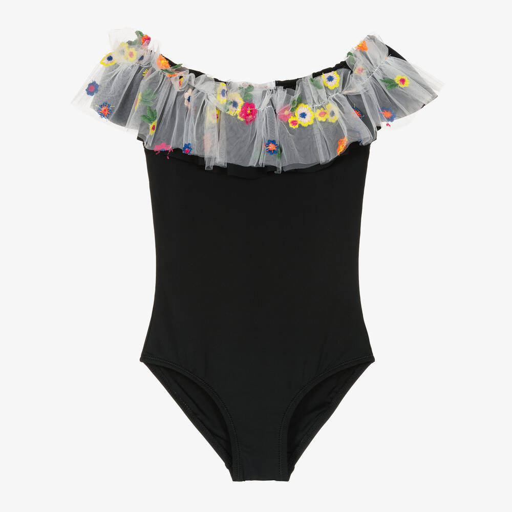 Stella Cove-Girls Black Embroidered Tulle Ruffle Swimsuit | Childrensalon Outlet