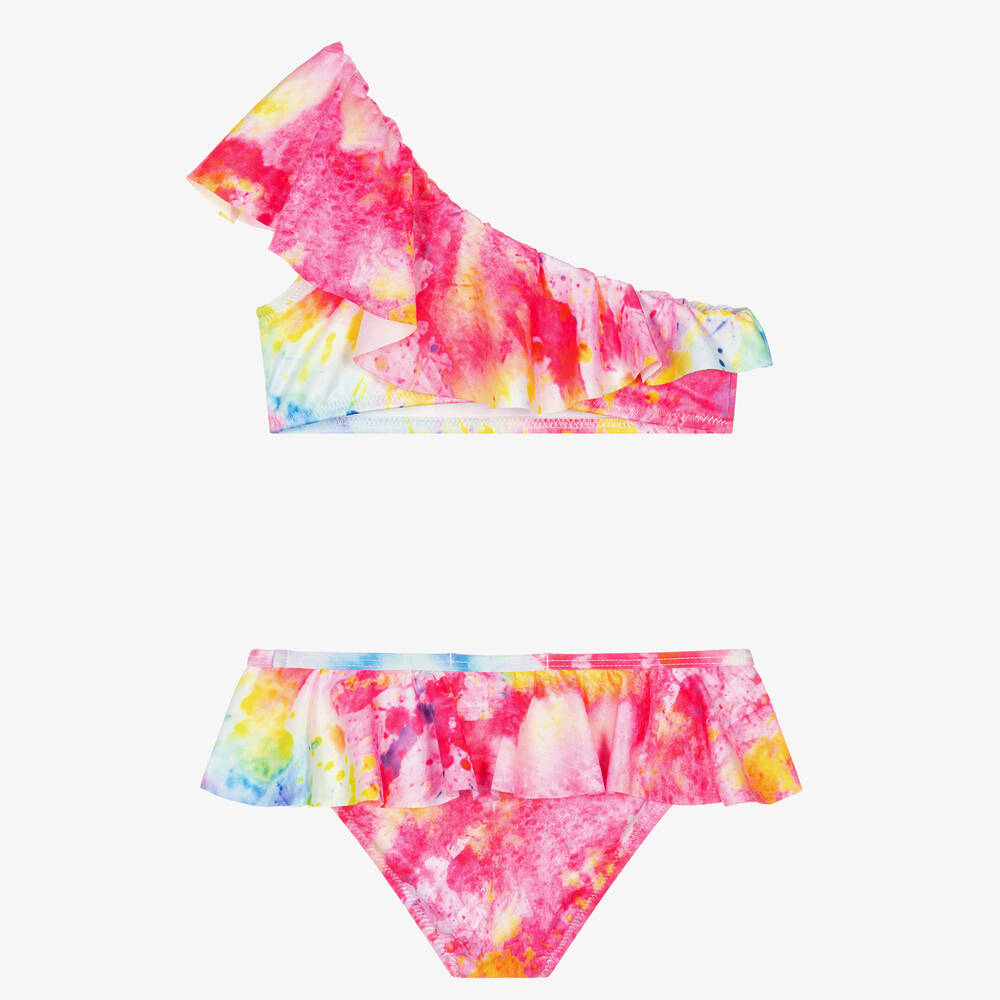 Stella Cove - Girls Pink Asymmetric Ruffle Bikini  | Childrensalon