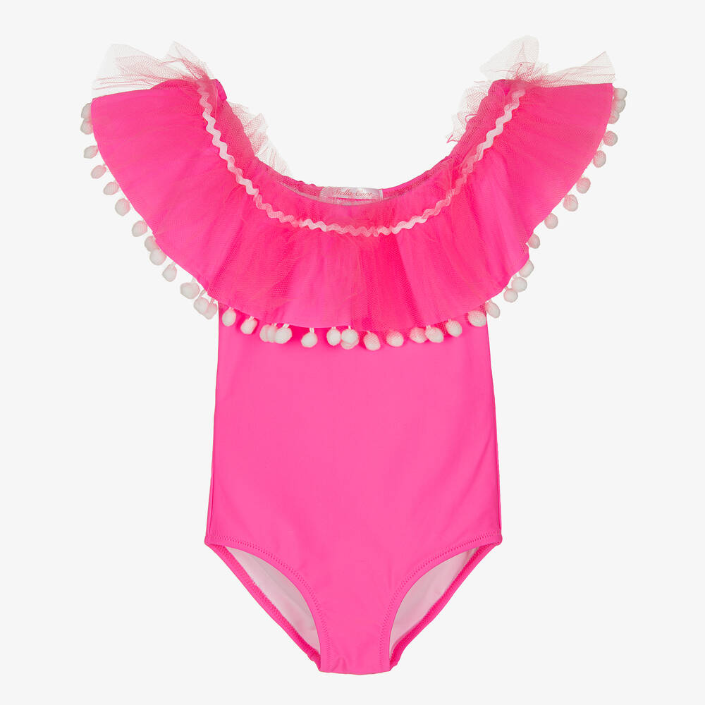 Stella Cove - Girls Pink Ruffle Pom-Pom Swimsuit | Childrensalon