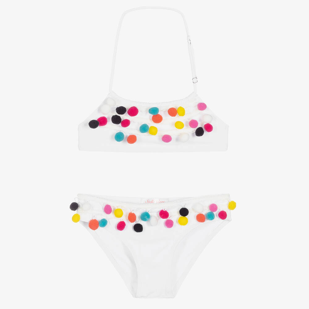 Stella Cove - Weißer Bommel-Bikini für Mädchen | Childrensalon