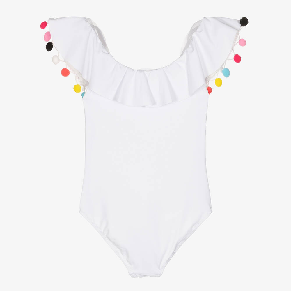 Stella Cove Girls White Pom Pom Swimsuit Childrensalon Outlet