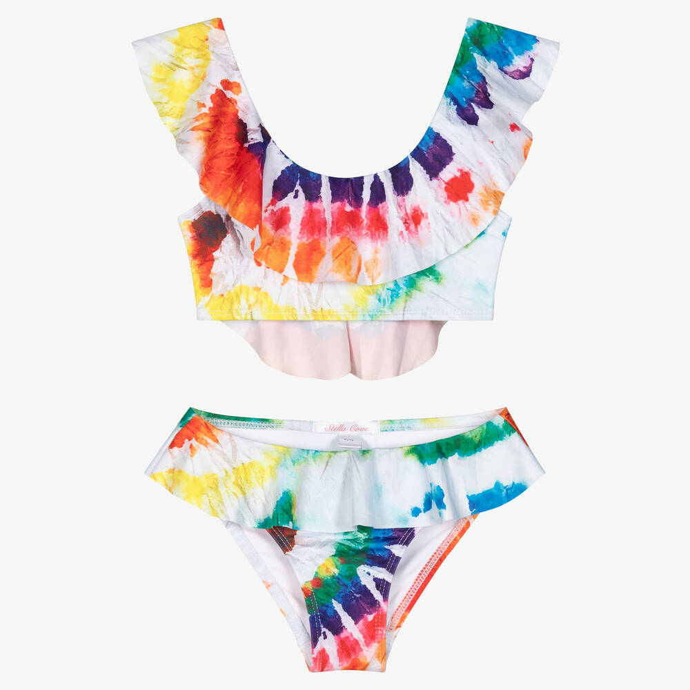 Stella Cove - Girls White Tie-Dye Ruffle Bikini | Childrensalon