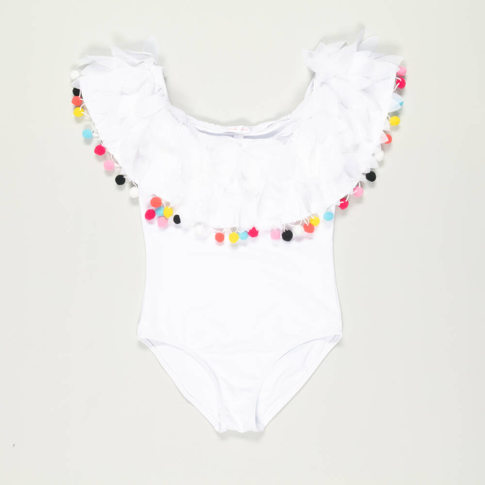 Stella Cove-Preloved Girls White Pom-Pom Swimsuit (12 years) | Childrensalon Outlet