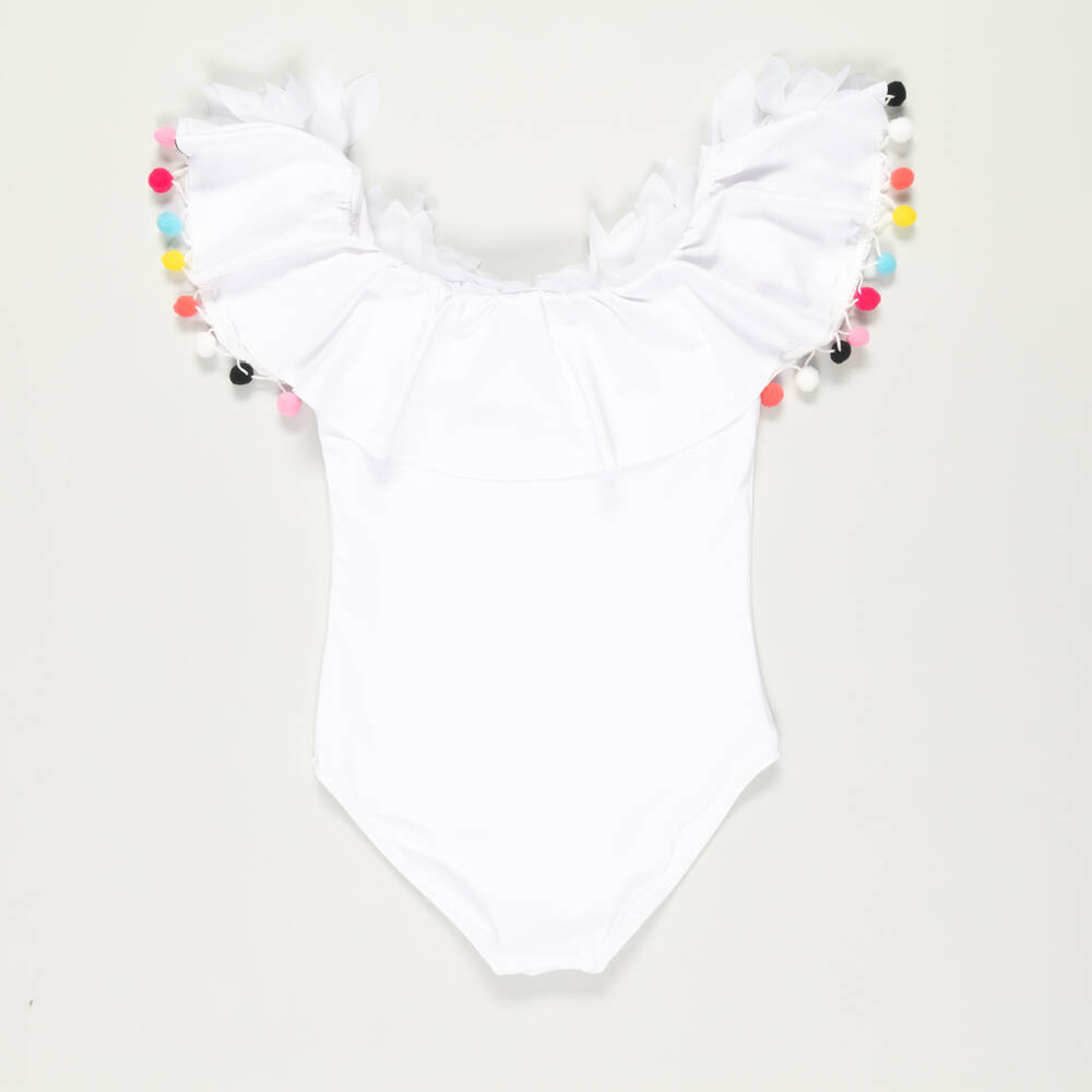 Stella Cove-Preloved Girls White Pom-Pom Swimsuit (12 years) | Childrensalon Outlet