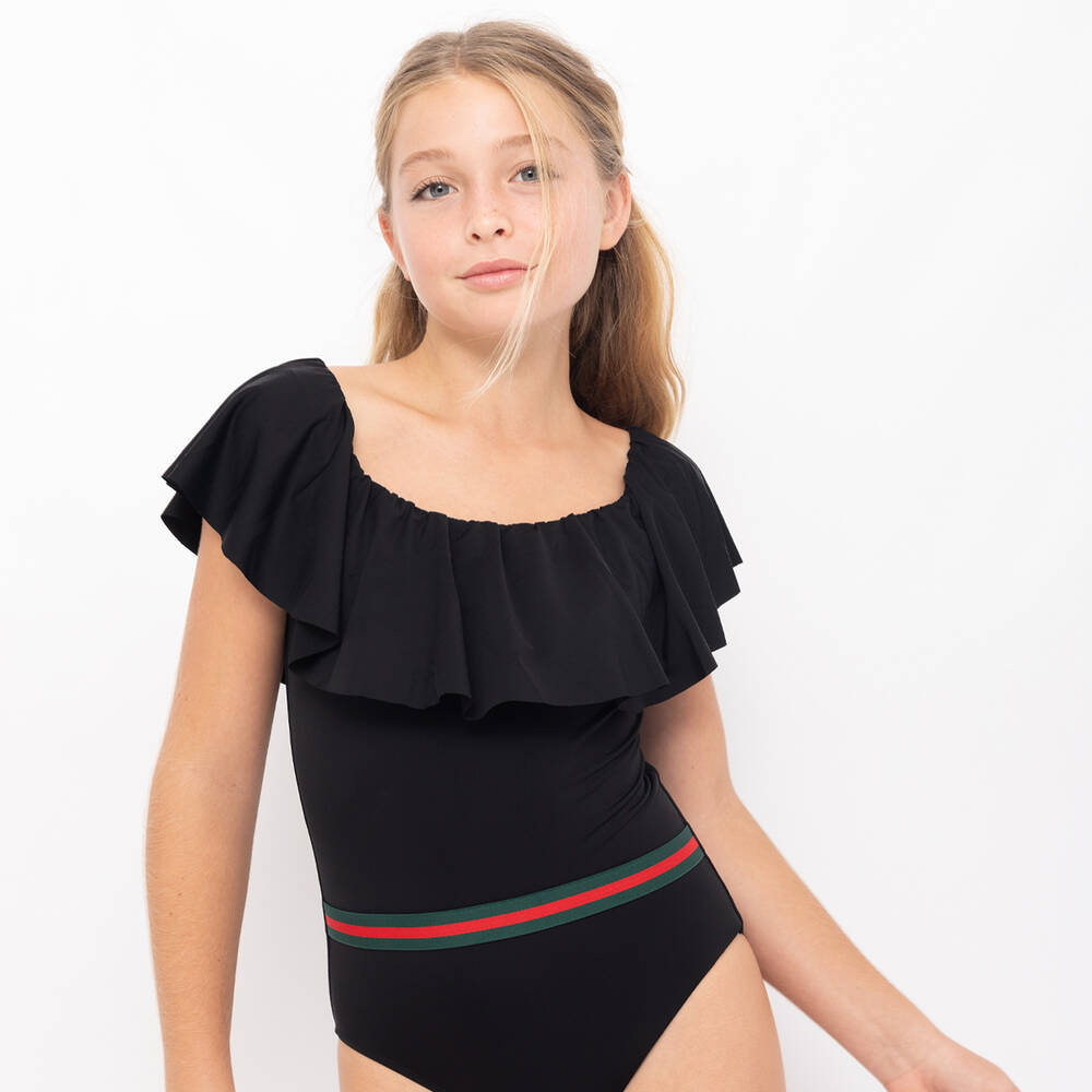 Stella Cove Teen Girls Black Ruffle Swimsuit