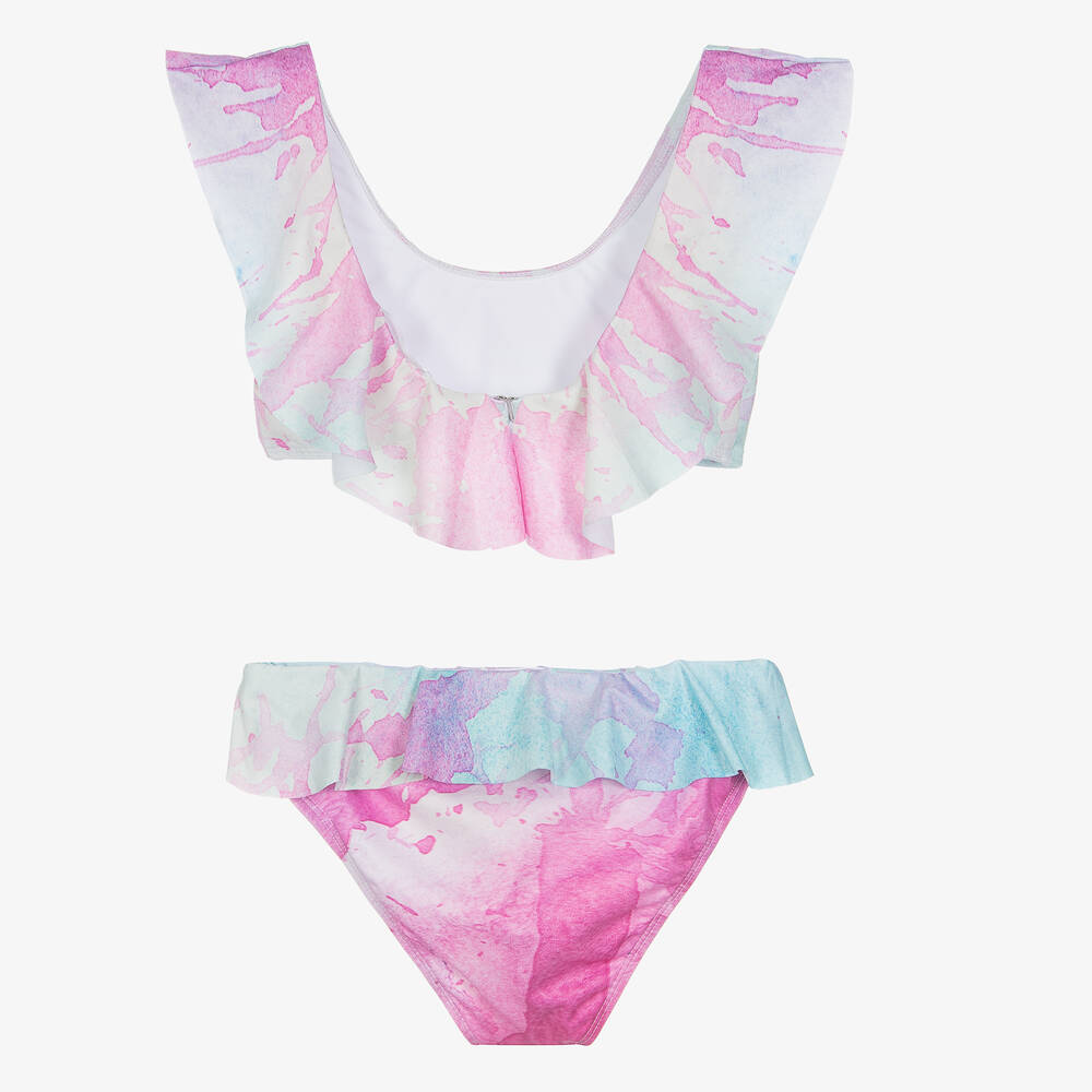 Stella Cove-مايو بيكيني مزين بكشكش لون أزرق وزهري | Childrensalon Outlet