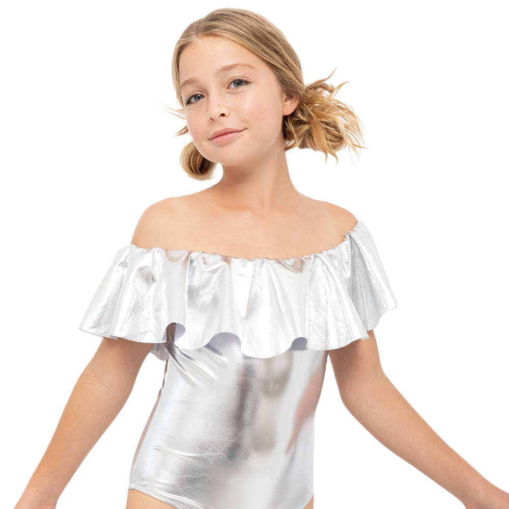 Stella Cove - Teen Girls Silver Ruffle Swimsuit | Childrensalon Outlet