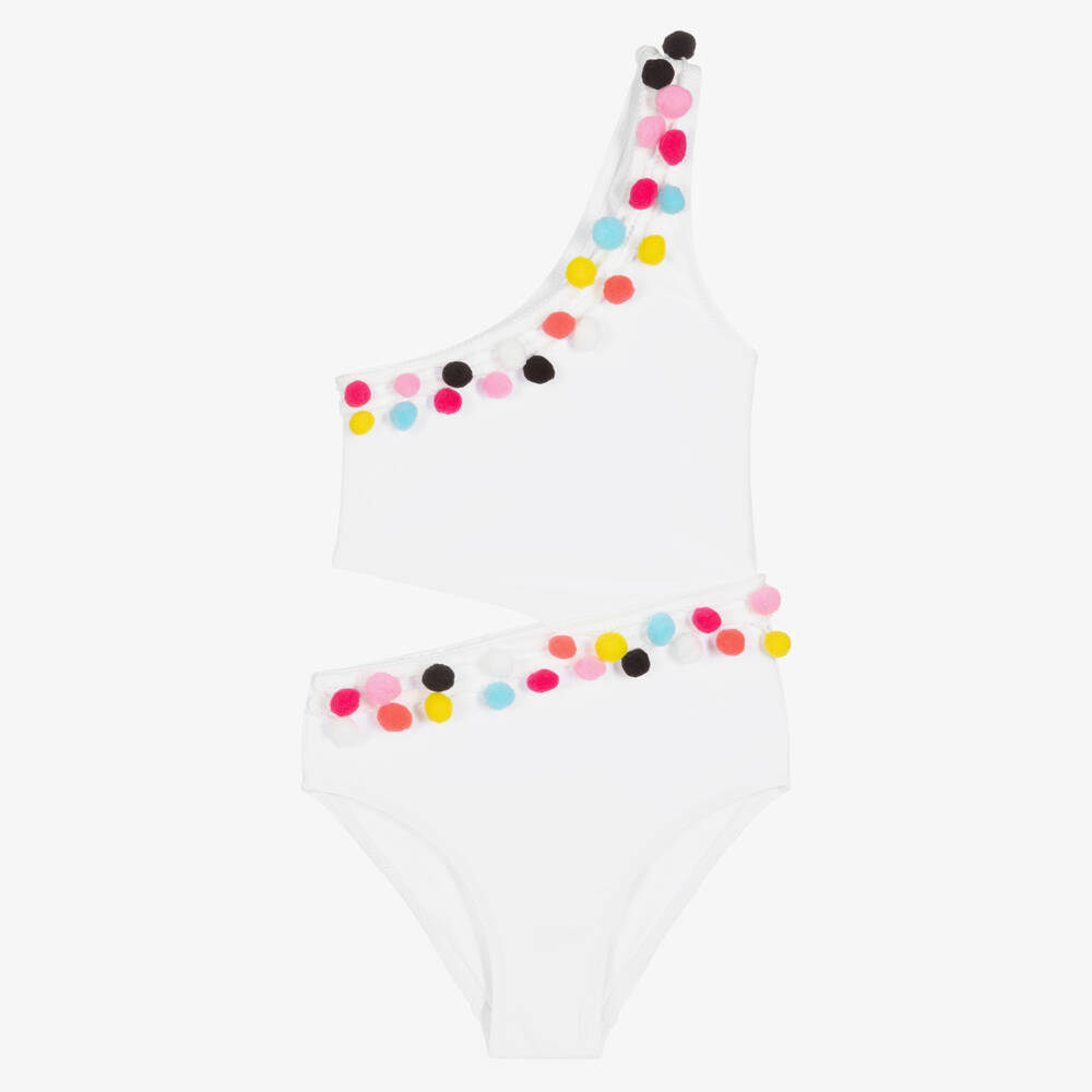 Stella Cove-Teen Girls White Cut-Out Pom-Pom Swimsuit | Childrensalon Outlet