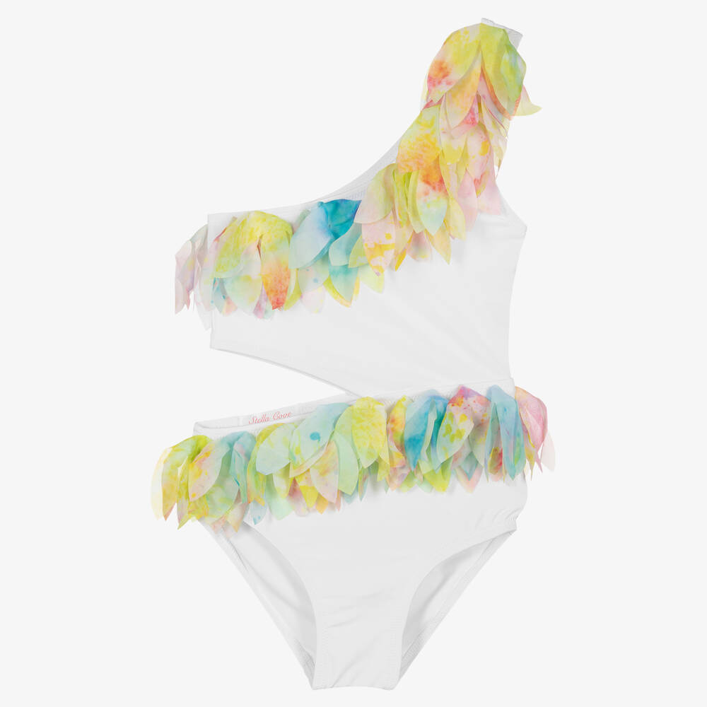 Stella Cove Teen Girls White Rainbow Petal Swimsuit