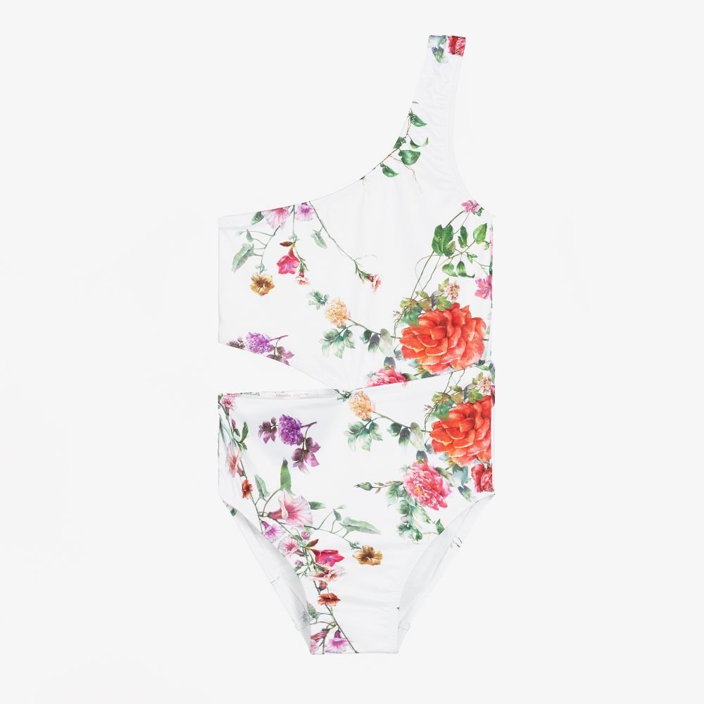 Stella Cove - White Cut-Out Floral Swimsuit | Childrensalon