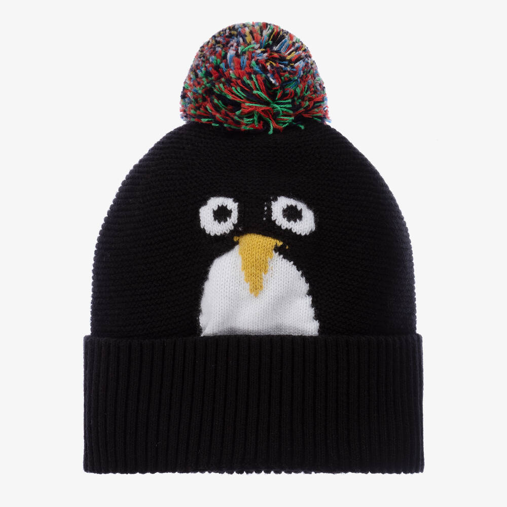 Stella McCartney Kids - Schwarze Baby-Pinguin-Strickmütze | Childrensalon