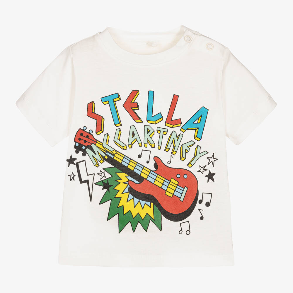 Stella McCartney Kids - تيشيرت أطفال ولادي قطن لون عاجي | Childrensalon