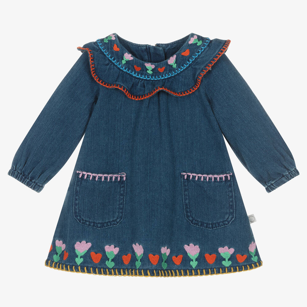 Stella McCartney Kids - Baby Girls Blue Embroidered Denim Dress | Childrensalon
