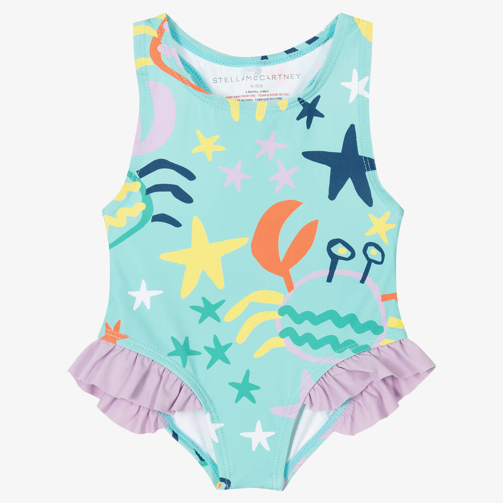 Stella McCartney Kids - Baby Girls Blue Swimsuit (UPF50+) | Childrensalon
