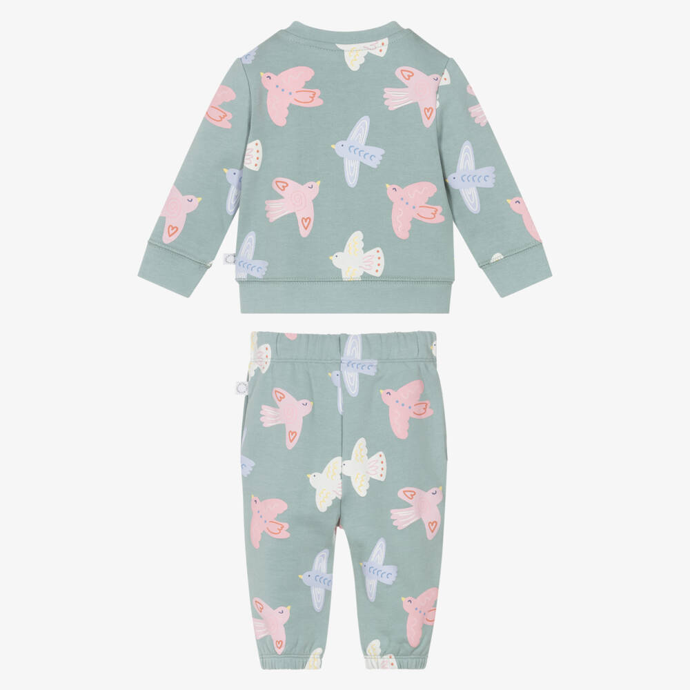 Stella McCartney Kids-Baby Girls Green Cotton Jersey Tracksuit with Bird Print | Childrensalon Outlet