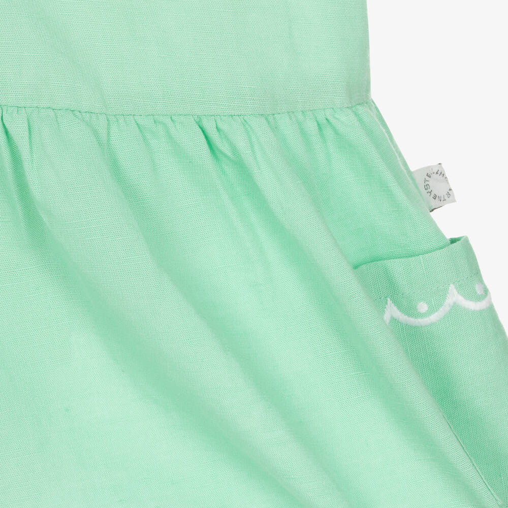Stella McCartney Kids-Зеленое платье из хлопка и льна для малышек | Childrensalon Outlet