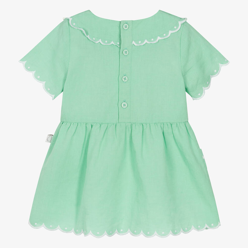 Stella McCartney Kids Baby Girls Green Linen Cotton Dress Childrensalon Outlet