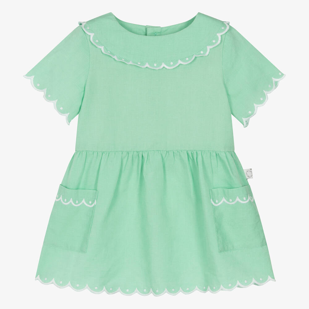 Stella McCartney Kids-Baby Girls Green Linen & Cotton Dress | Childrensalon Outlet