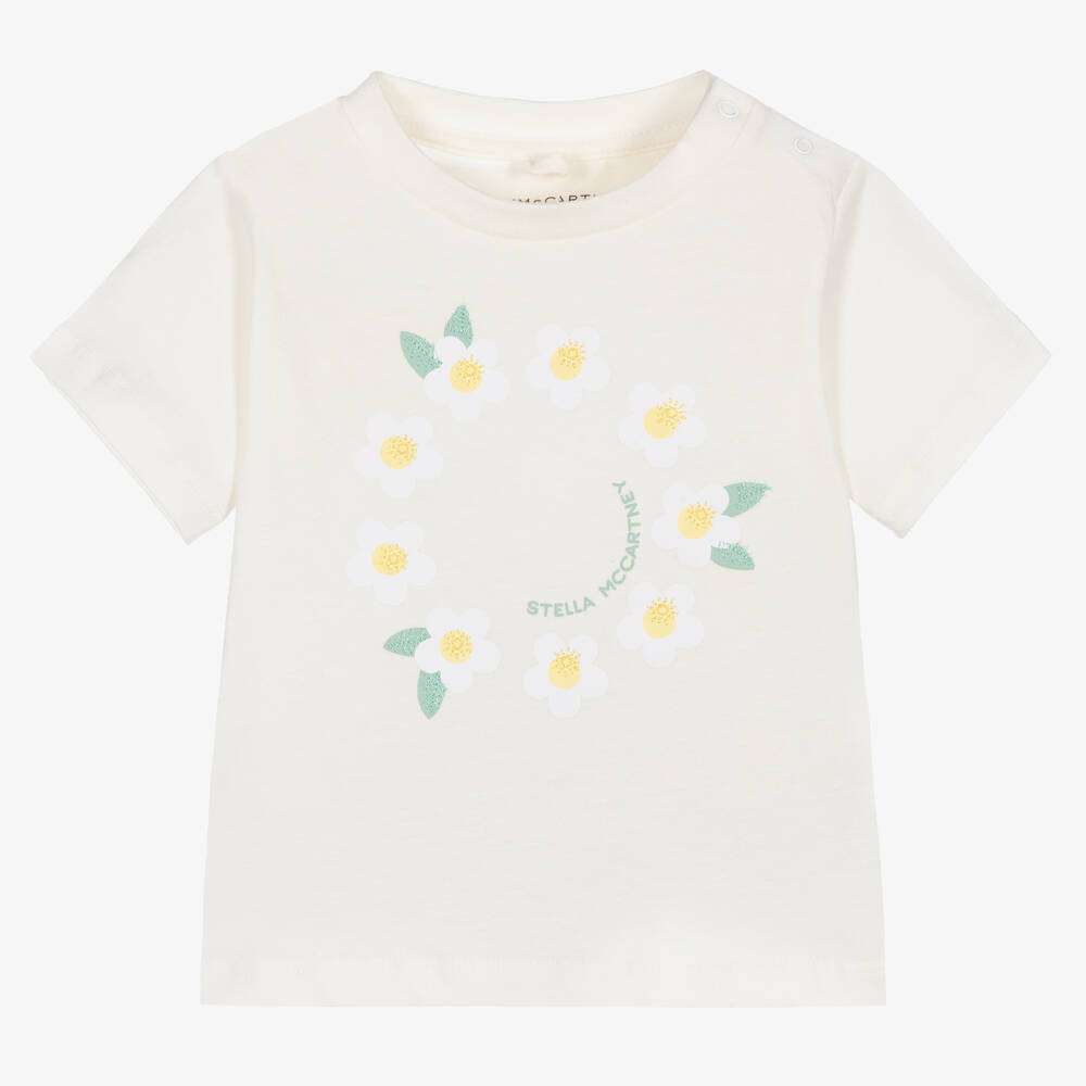 Stella McCartney Kids - Кремовая футболка с венком из ромашек | Childrensalon