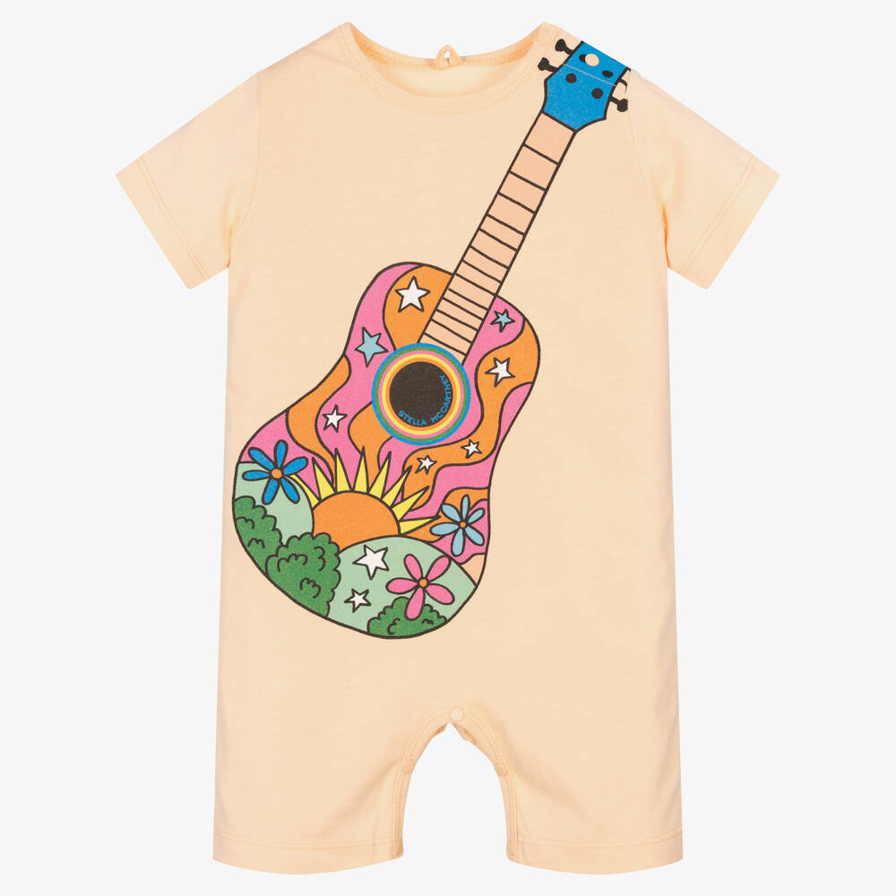 Stella McCartney Kids-Оранжевый хлопковый песочник с гитарой | Childrensalon Outlet