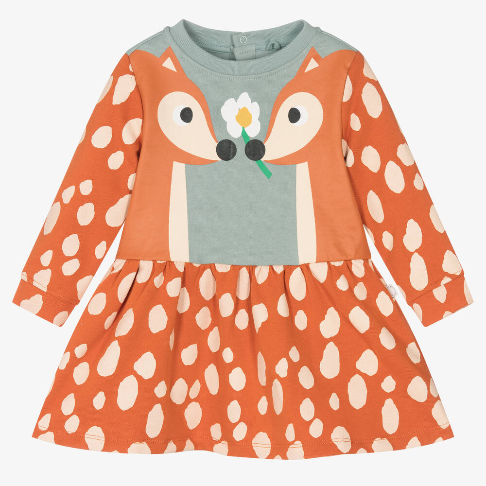 Stella McCartney Kids - فستان أطفال بناتي قطن لون برتقالي داكن | Childrensalon