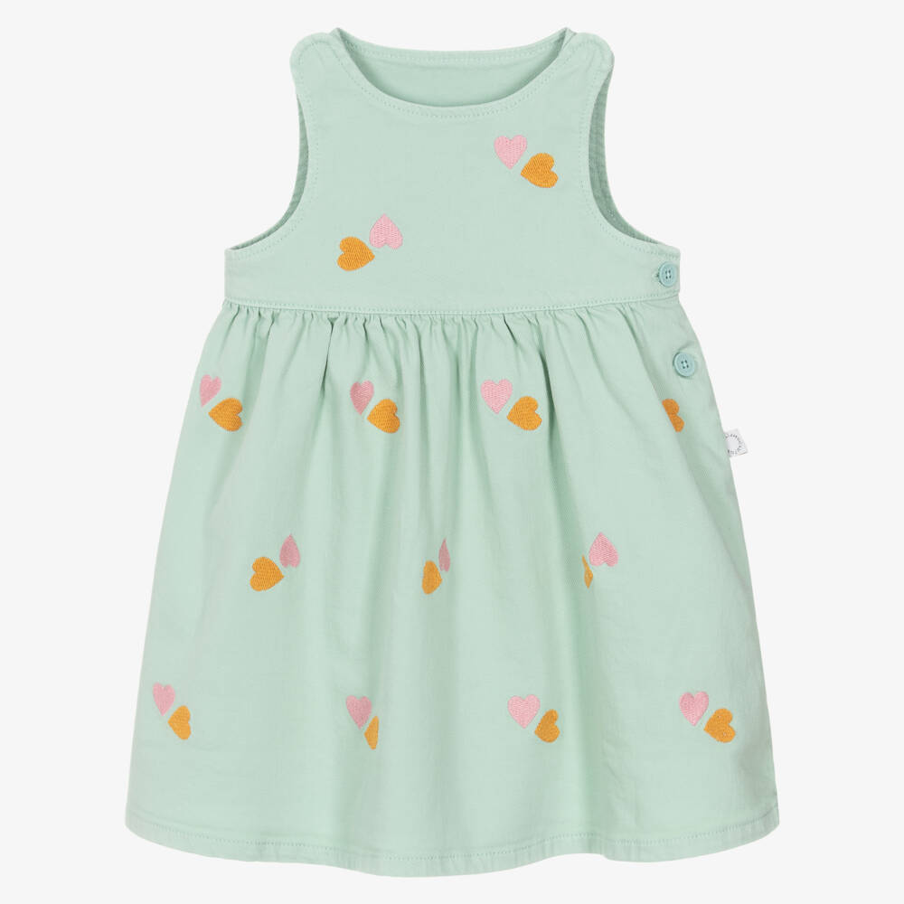 Stella McCartney Kids-Baby Girls Pastel Green Embroidered Hearts Dress | Childrensalon Outlet