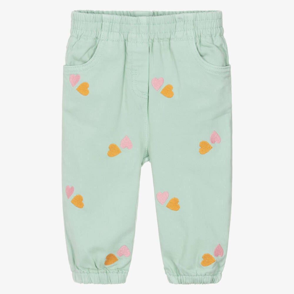 Stella McCartney Kids-Baby Girls Pastel Green Embroidered Hearts Jeans | Childrensalon Outlet