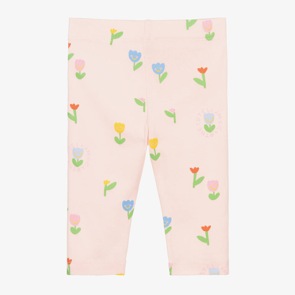 Stella McCartney Kids-Baby Girls Pink Cotton Floral Pattern Leggings | Childrensalon Outlet