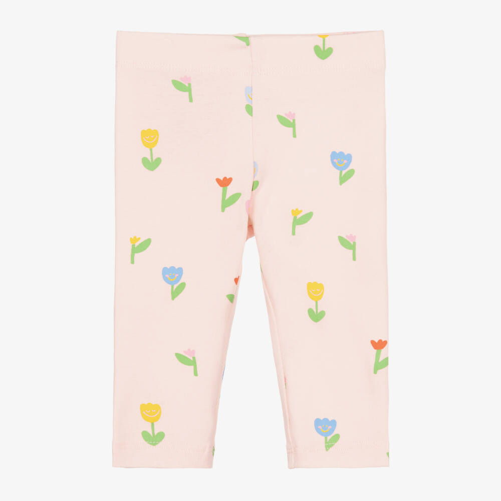 Stella McCartney Kids-Baby Girls Pink Cotton Floral Pattern Leggings | Childrensalon Outlet