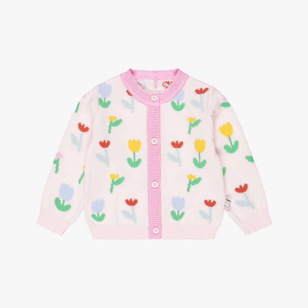 Stella McCartney Kids-Baby Girls Pink Cotton Knit Floral Cardigan | Childrensalon Outlet