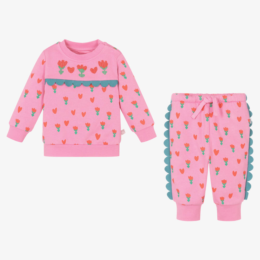 Stella McCartney Kids-Розовый спортивный костюм из хлопка с тюльпанами | Childrensalon Outlet
