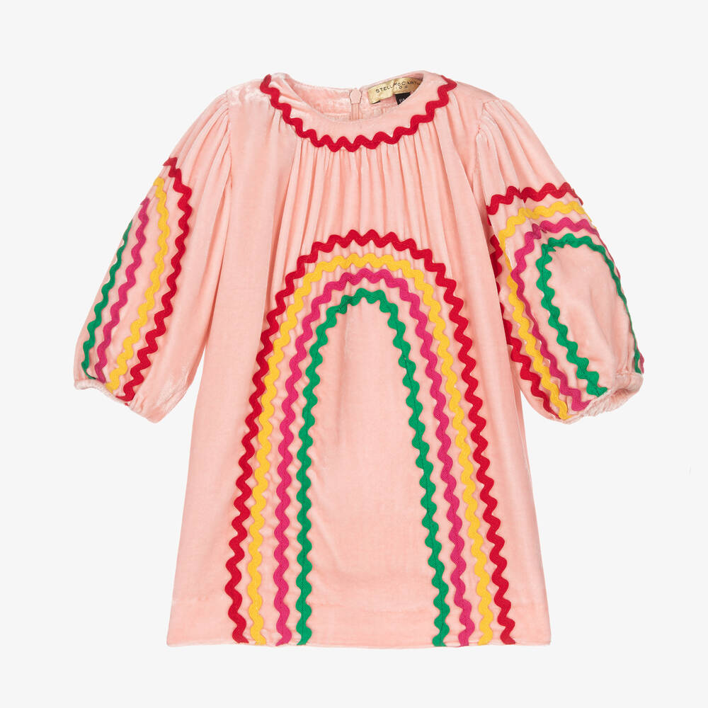 Stella McCartney Kids - Baby Girls Pink Ric Rac Velvet Dress | Childrensalon