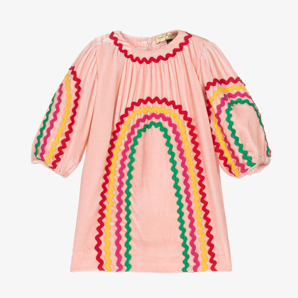 Stella McCartney Kids - Розовое бархатное платье с тесьмой-зигзагом | Childrensalon