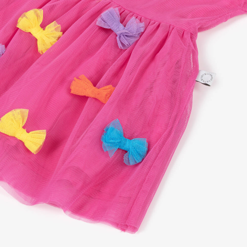 Stella McCartney Kids-Baby Girls Pink Tulle Dress with Colourful Bows | Childrensalon Outlet