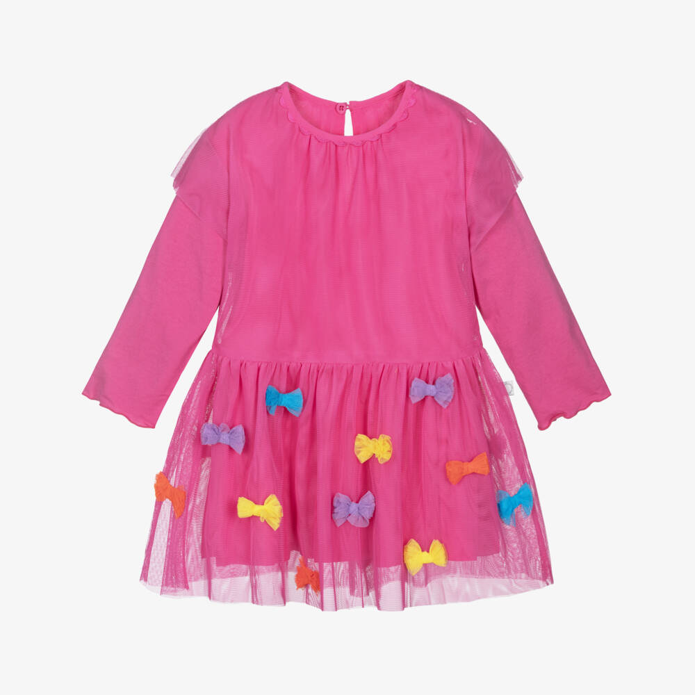Stella McCartney Kids-Baby Girls Pink Tulle Dress with Colourful Bows | Childrensalon Outlet