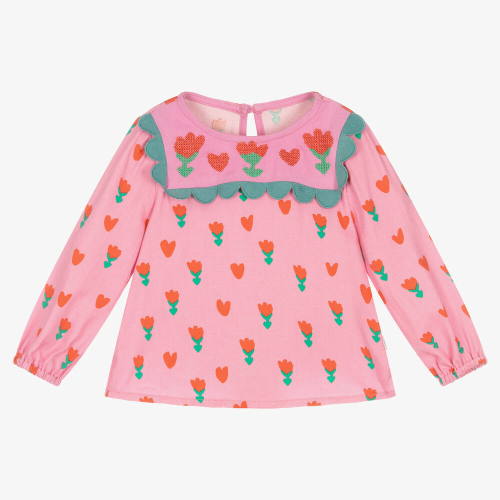 Stella McCartney Kids - Розовая блузка из вискозы с тюльпанами | Childrensalon