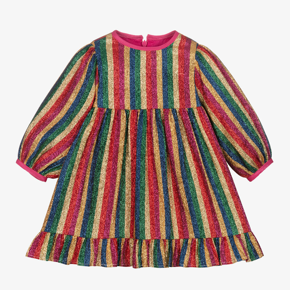 Stella McCartney Kids - فستان فيسكوز وحرير مقلم بألوان قوس قزح غليتر | Childrensalon